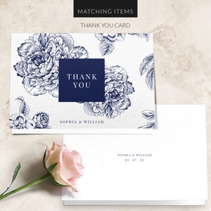 Navy blue wedding invitation SAMPLE Floral Wedding Invitation Wedding Invite PRINTED non-personalised sample image 8