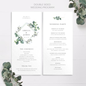 Eukalyptus Greenery Hochzeitsprogramm - Bestellungskarte - Katholische Hochzeitsprogramm-Vorlage - Gedruckte Hochzeitsprogramme