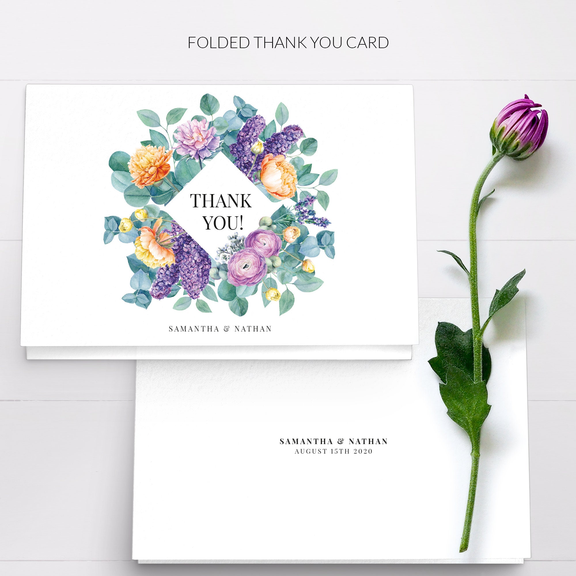 Wedding Thank You Cards - Flower Thank You Card - Boho Floral Thank You ...