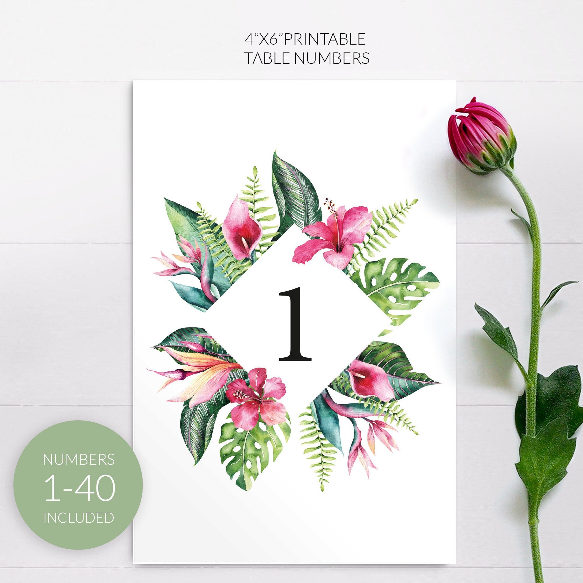 wedding table numbers printable no 1 40 tropical floral etsy