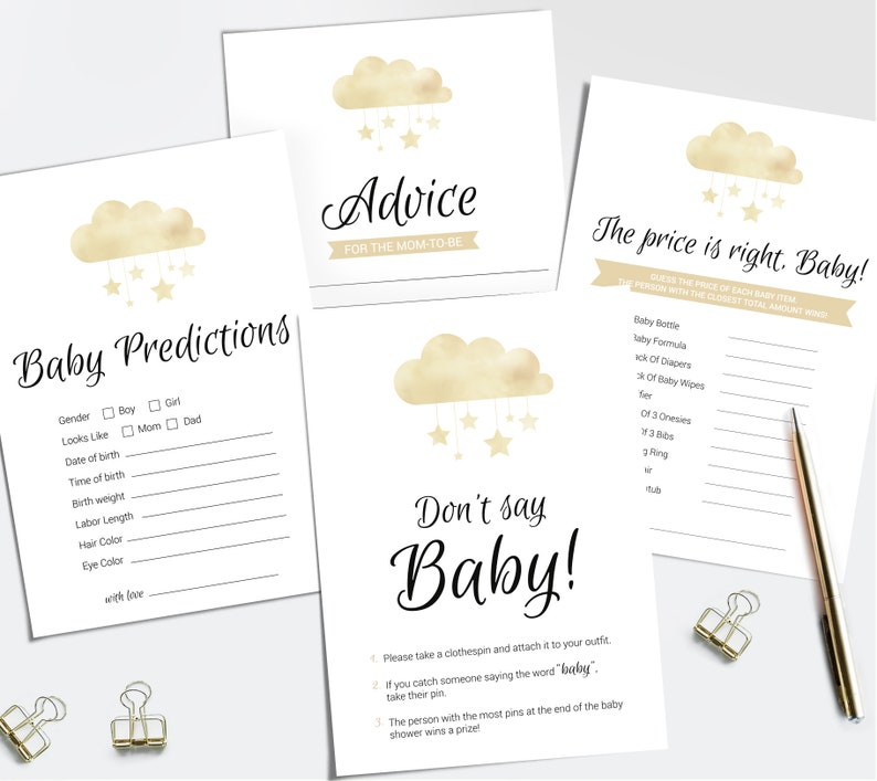 Twinkle Twinkle Little Star Baby Shower Games, The Price Is Right, Don't Say Baby, Advice & Prediction cards, INSTANT DOWNLOAD Printables image 1