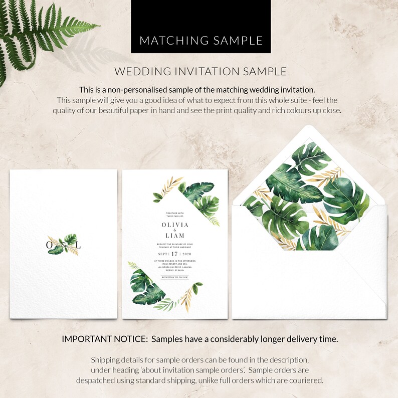 Tropical beach wedding program, Order of service, Folded wedding programs, Printed wedding programs 1 Invitation Sample