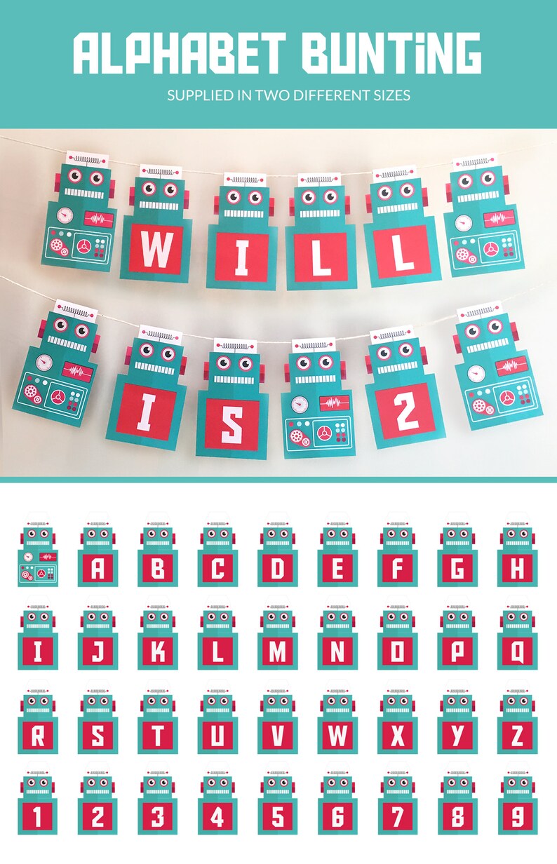 Robot Welcome Sign & Directional signs, Kids Birthday Party Decorations, Boys First birthday Party, Personalized PRINTABLE image 9