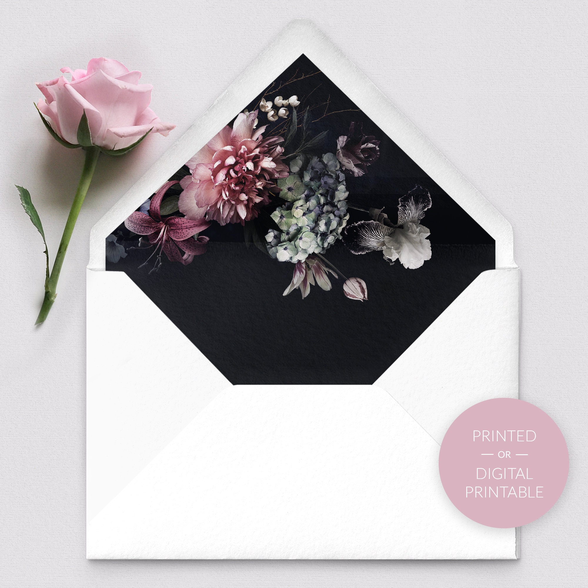 Digital Printable PDF Floral Envelope Liners Vintage Pink Rose Envelope