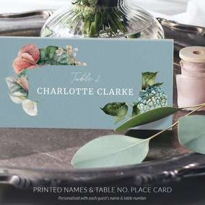 Blaue Hochzeit Platzkarten, Florale Platzkarten, GEDRUCKT - leere Tischkarten oder Tischkarten