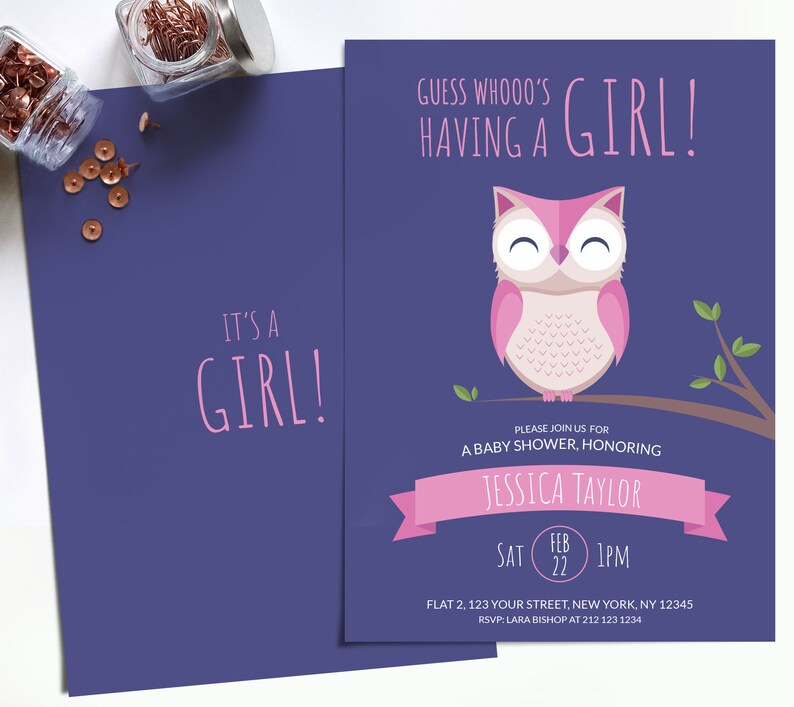 Woodland Baby Shower Decorations Girl, Owl Welcome Sign & Directional Signs, Personalised PRINTABLE Signs image 5