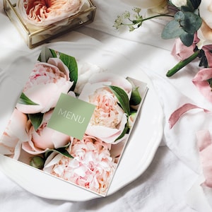 Florales Hochzeitsmenü - Blush Hochzeitsmenü Vorlage - Gefaltetes Hochzeitsmenü - Rosa Menü - Hochzeitsmenü gedruckt