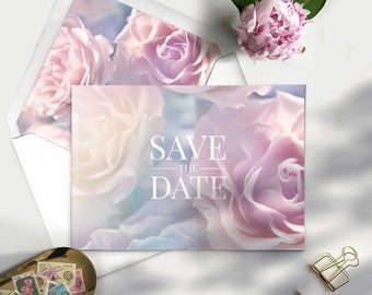 Floral Save The Date Cards - Save The Dates -  Blush Pink Wedding Save The Date - Personalised Printed Save The Date Cards