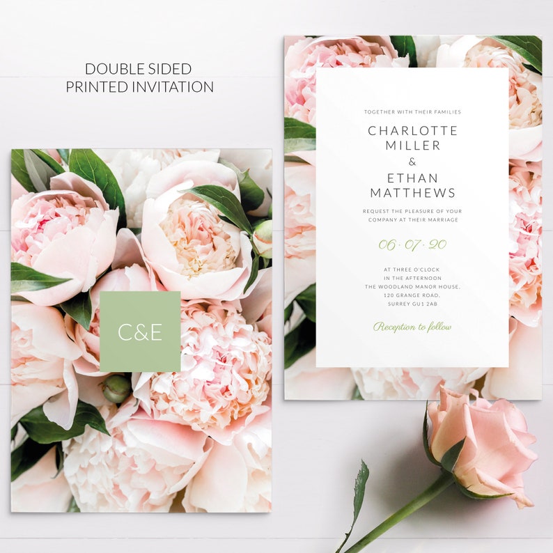 Rustic Floral Wedding Invitation Set, Pink Floral Wedding Invitation, Boho Wedding Invitations PRINTED on luxury paper Invitation