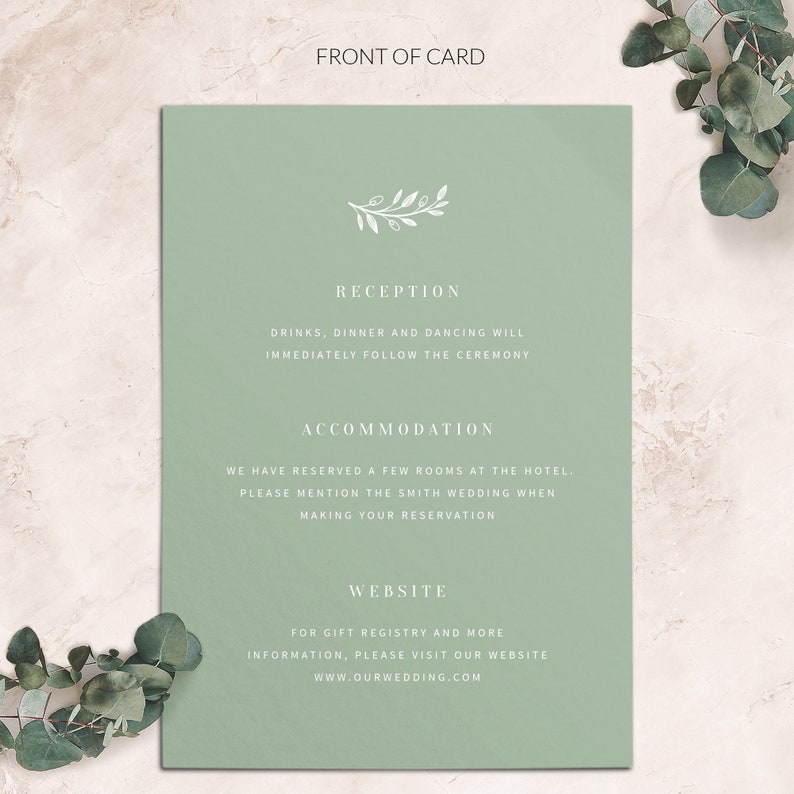 Details card Greenery wedding invitation details card Olive branch wedding details card Wedding info card Printed Cards image 2