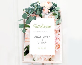 Wedding welcome sign printable, floral welcome to our wedding sign, wedding welcome sign template, Personalized PRINTABLE PDF