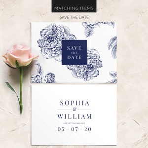 Navy blue wedding invitation SAMPLE Floral Wedding Invitation Wedding Invite PRINTED non-personalised sample image 7