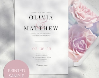 Spring wedding invitation template SAMPLE - elegant floral wedding invitation - Rose wedding invitation - PRINTED non-personalised sample