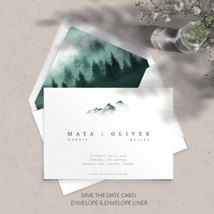 Berg Save the Date Karten, Wald Waldhochzeit, Winter Save the Dates, Gedruckte Save the Date Karten