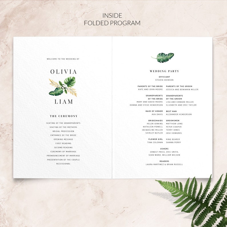 Tropical beach wedding program, Order of service, Folded wedding programs, Printed wedding programs image 3