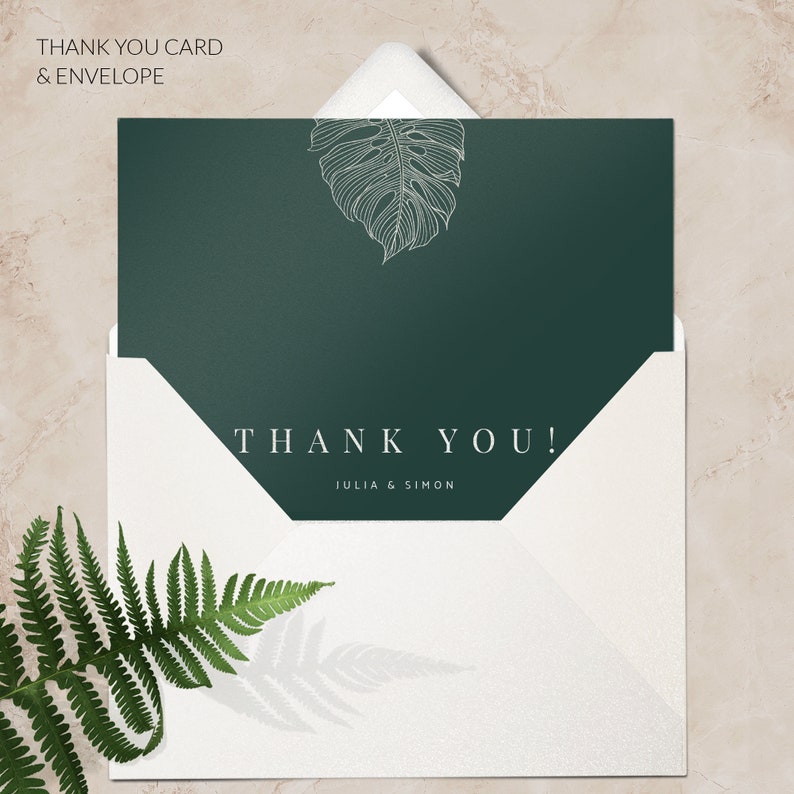 Simple thank you cards Tropical thank you cards pack Destination wedding thank you card Modern wedding thank you card Printed Cards Card + Envelope