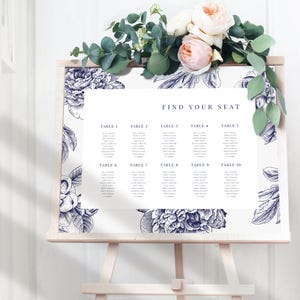 Seating Chart Template - Wedding seating chart sign - Navy Blue Seating Plan - Table Seating Plan - PRINTABLE digital PDF