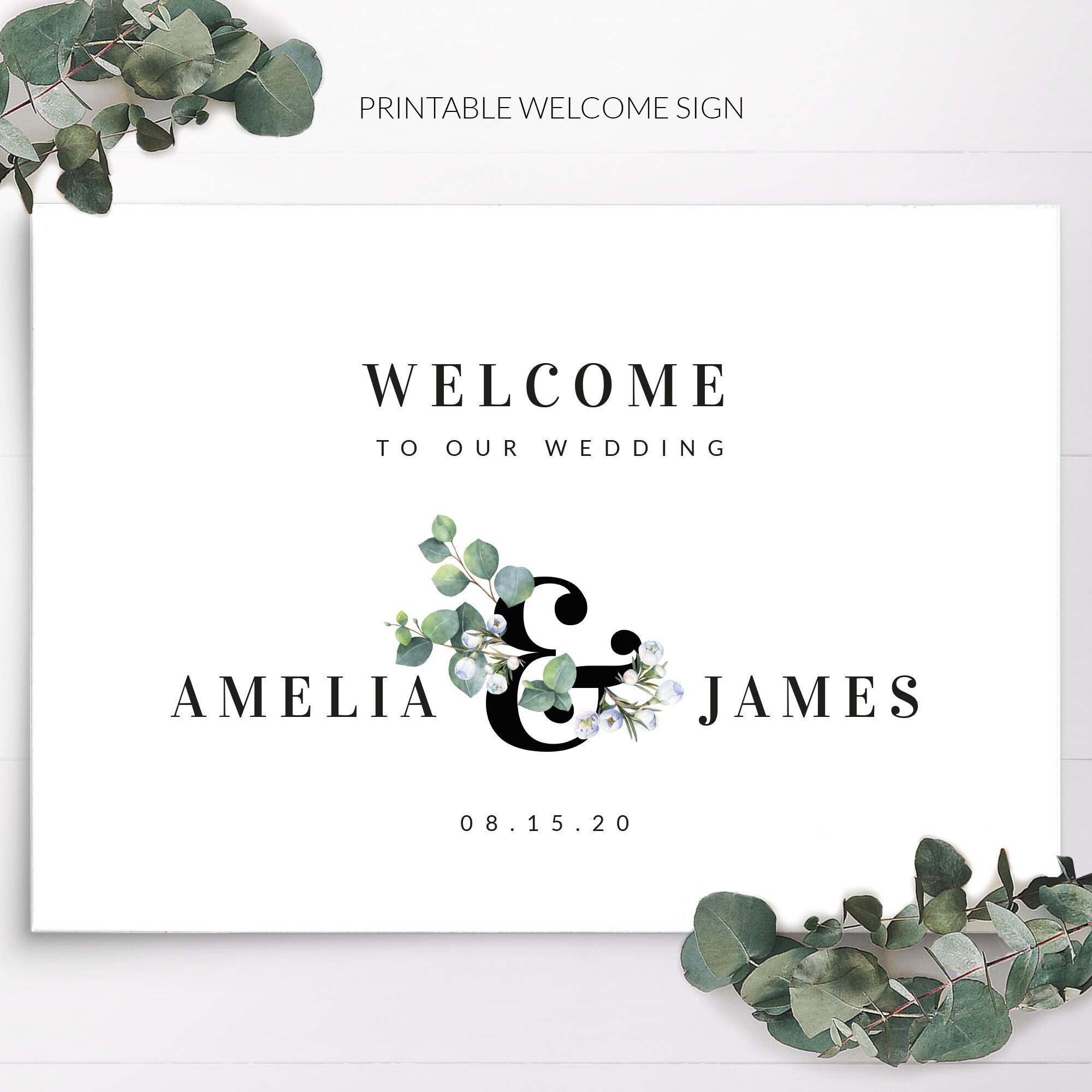 Greenery Wedding Welcome Sign Printable Welcome to Our | Etsy