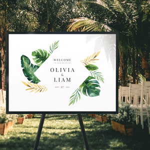 Tropical wedding welcome sign printable - Welcome to our wedding sign - Wedding signs - Beach wedding decor - PRINTABLE PDF
