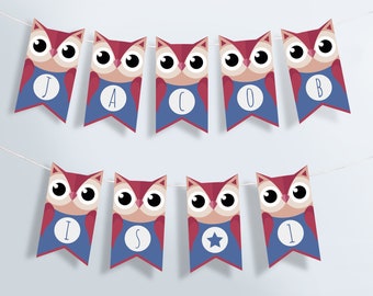Uil banner, bosrijke banner, verjaardag banner, eerste feestvarken, kwekerij bunting, baby Bunting, INSTANT DOWNLOAD afdrukbare