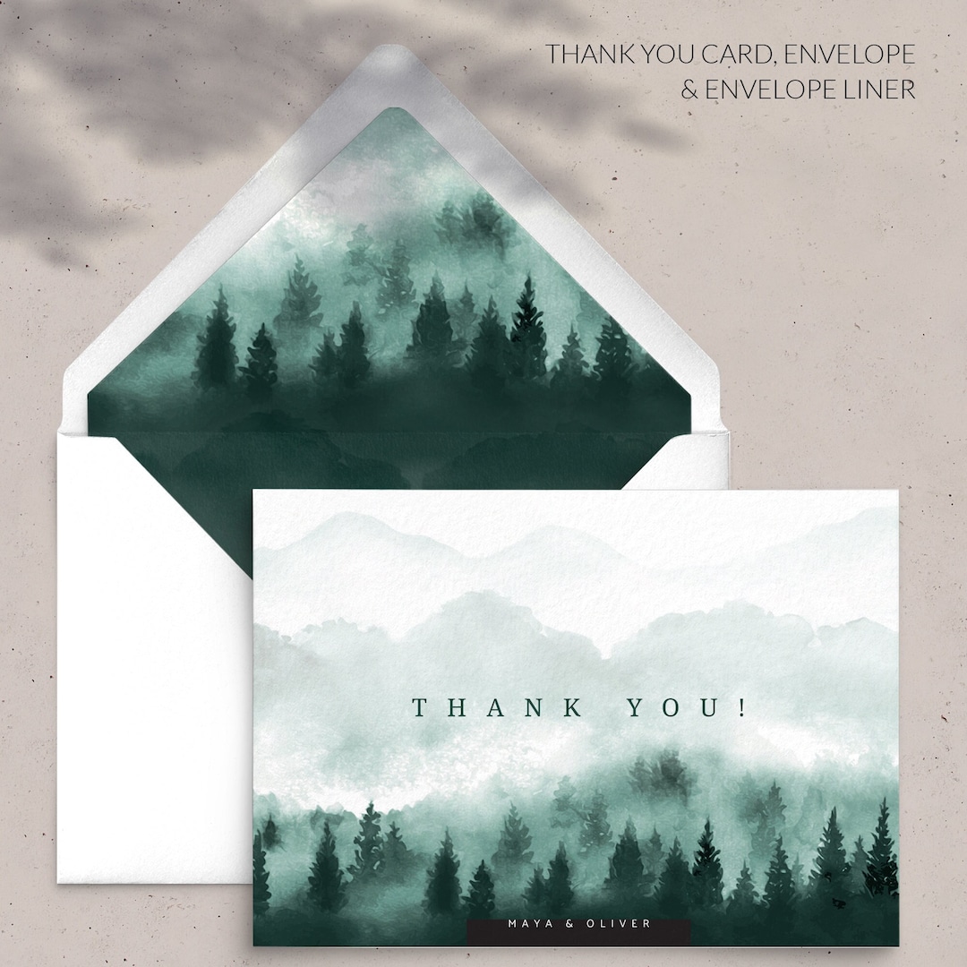 Mountain Forest Wedding Thank You Card - Watercolor Thank You Cards ...