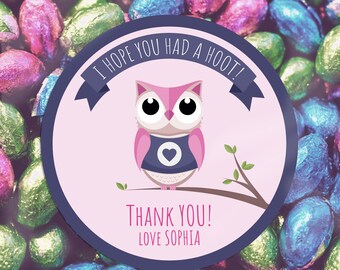 Personalisierte Dankes-Sticker, Mädchen Eule Dankesanhänger, Waldtiere Geschenkanhänger, personalisierte DRUCKBARE digitale Datei