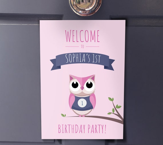 Woodland Owl Birthday Welcome Sign & This Way Sign (x2), Girls Party Decorations, Party Sign, Personalized PRINTABLE Signs Il_570xn