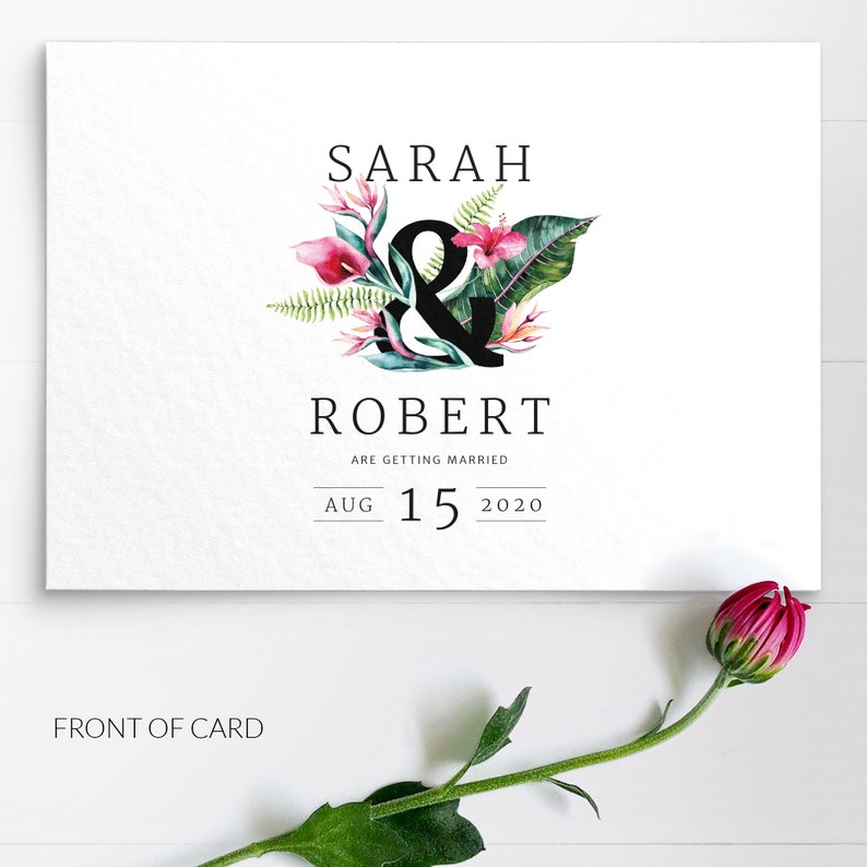 Envelopes Tropical Save The Date destination wedding Floral Wedding Save The Dates Personalized Printed Cards or Digital Printable PDF