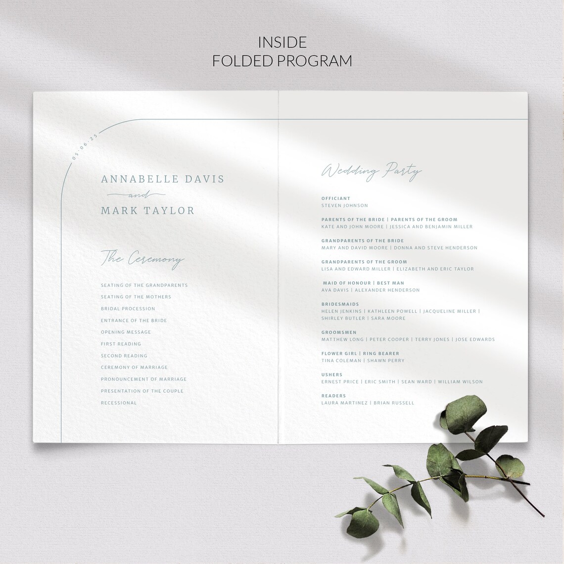 Dusty Blue Wedding Program Booklet, Wedding Order of Service, Dusty