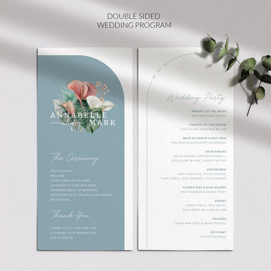 Dusty Blue Wedding Programs, Wedding Supplies, Floral Wedding Order of ...