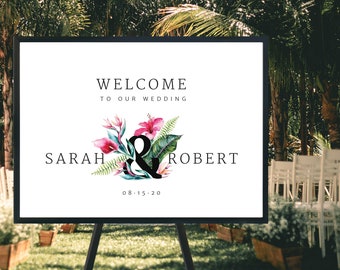 Printable welcome to our wedding sign, Tropical beach destination wedding decor, Personalized PRINTABLE PDF