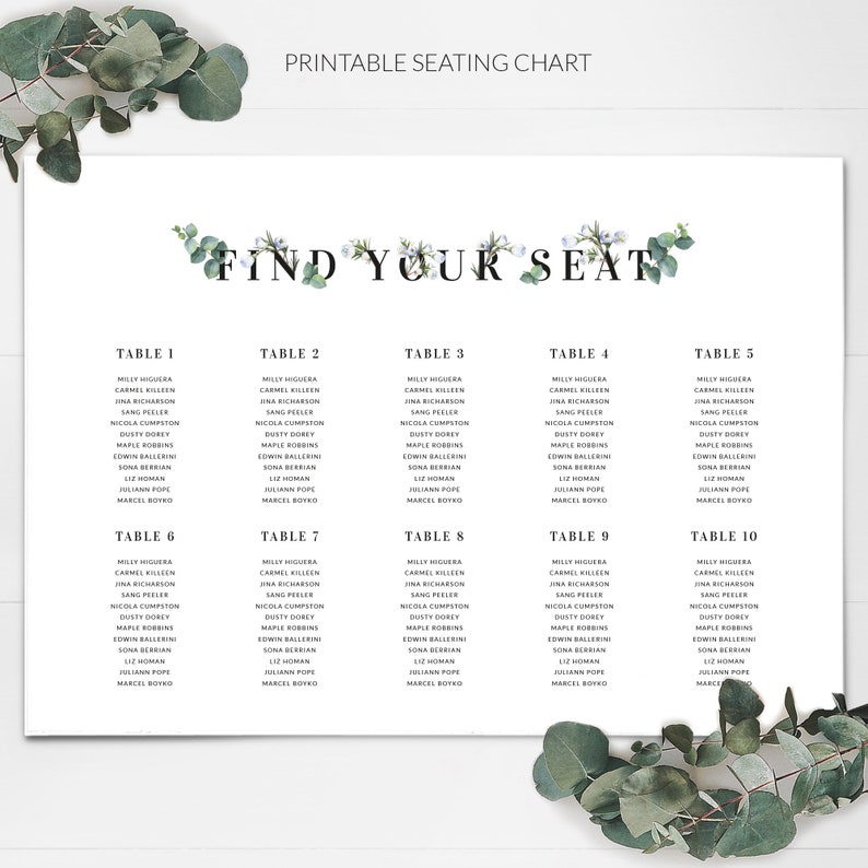 Wedding Seating Chart Board Seating Plan Template Eucalyptus Seating Chart Template Table Seating Plan PRINTABLE digital PDF image 2