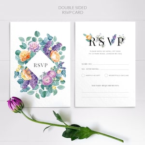 Cartes RSVP pour mariage - Cartes RSVP pour faire-part de mariage floral, carte de réponse bohème - Cartes RSVP imprimées personnalisées