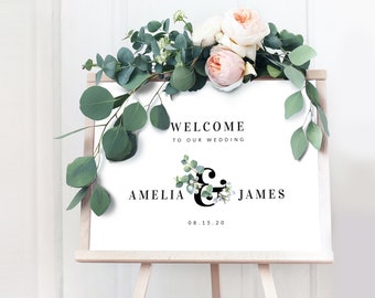 Greenery wedding welcome sign printable, welcome to our wedding sign, eucalyptus wedding decor, Personalized PRINTABLE PDF