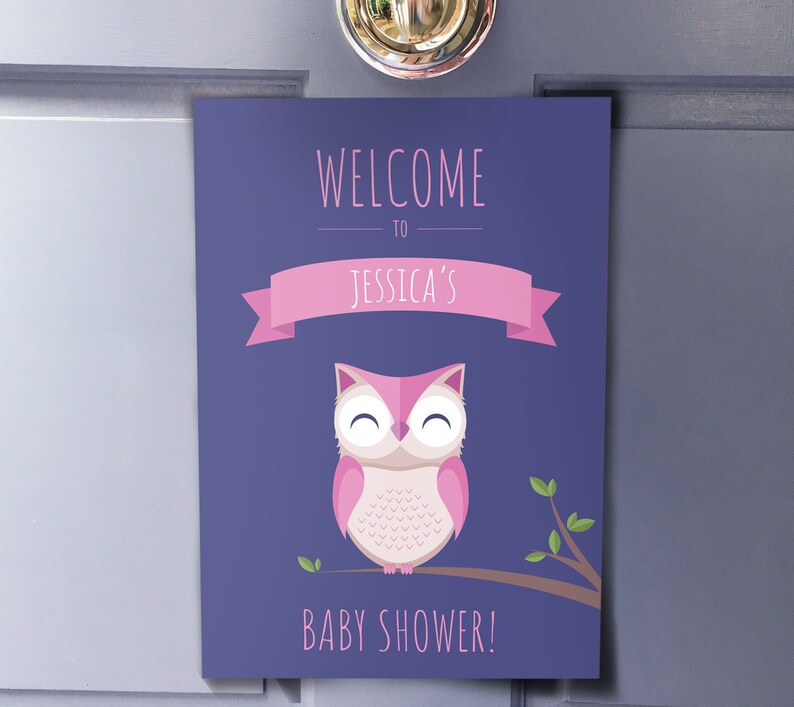 Woodland Baby Shower Decorations Girl, Owl Welcome Sign & Directional Signs, Personalised PRINTABLE Signs image 1