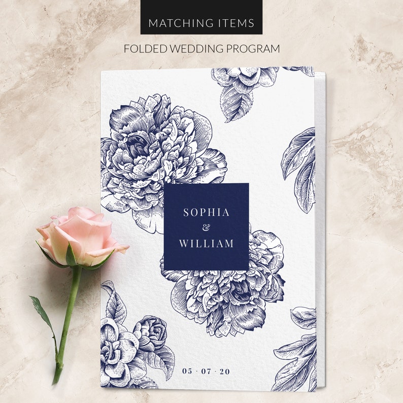 Navy blue wedding invitation SAMPLE Floral Wedding Invitation Wedding Invite PRINTED non-personalised sample image 10