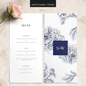 Navy blue wedding invitation SAMPLE Floral Wedding Invitation Wedding Invite PRINTED non-personalised sample image 5