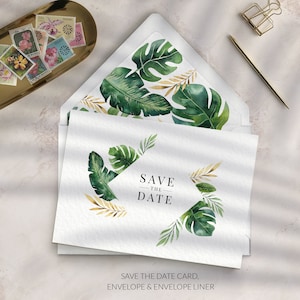 Tropische Save The Date Hochzeit in Urlaubsziel - Strandhochzeit Save The Date - Gedruckte Save The Date Karten
