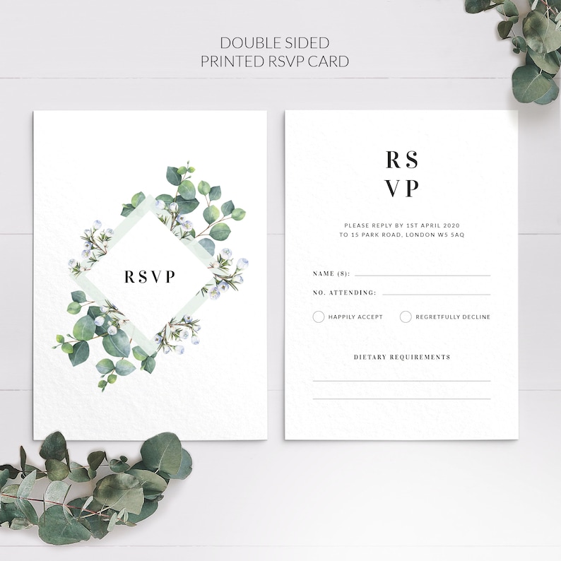 Greenery Eucalyptus Wedding Invitation Wedding Invitation Set Botanical Winter Wedding Invitation PRINTED on luxury Italian paper image 5