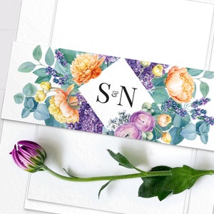 Floral rustic wedding invitation BELLY BAND, wedding invitation wrap, Printed band