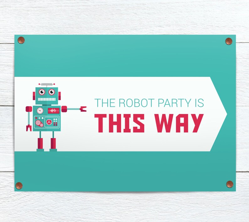 Robot Welcome Sign & Directional signs, Kids Birthday Party Decorations, Boys First birthday Party, Personalized PRINTABLE image 2