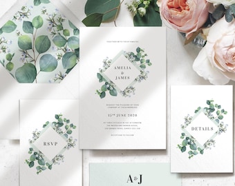 Greenery Eucalyptus Wedding Invitation - Wedding Invitation Set - Botanical Winter Wedding Invitation - PRINTED on luxury Italian paper