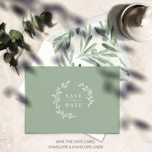 Sage Green Hochzeit Save The Date Italienisch Olive - Save the date Hochzeit in Italien - Olivenzweig Save the Date Karten - Gedruckte Karten