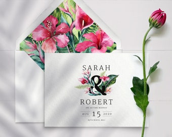 Tropical Save The Date Destination Wedding - Floral Wedding Save The Dates - Personalised Printed Save The Date Cards