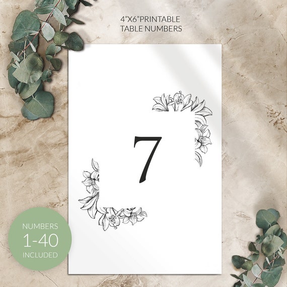 modern wedding table numbers printable pdf no 1 40 simple etsy