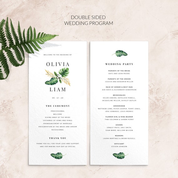 Tropical Order of service - Tropical wedding programs - Wedding program template - Printed wedding programs Il_570xn
