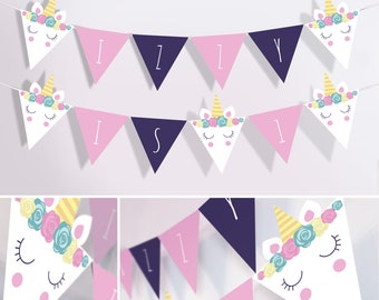 Unicorn Banner, Unicorn Nursery Bunting, Birthday Banner, Girl Party Decorations, INSTANT DIGITAL DOWNLOAD Printable