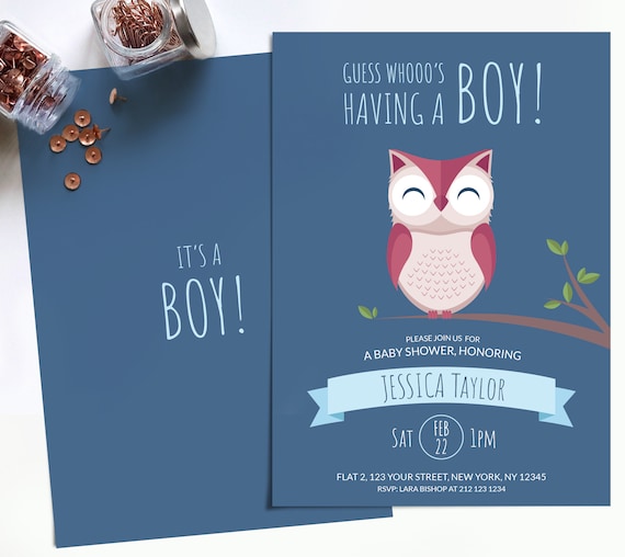 Woodland Baby Shower Invitation Boy, Owl Baby Boy Shower Invitation, Personalised PRINTABLE Il_570xn