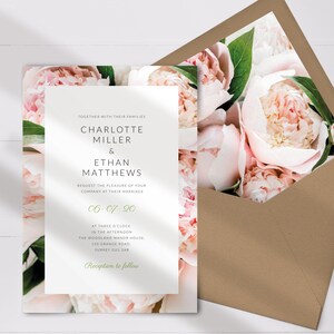 Rustic Floral Wedding Invitation Set, Pink Floral Wedding Invitation, Boho Wedding Invitations PRINTED on luxury paper Invite + Liner
