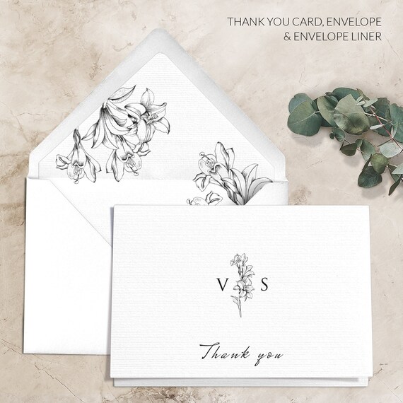 Wedding Thank You Cards Personalized - Simple Thank You Cards - Flower Thank You Card - Floral Thank You Card - Printed Thank You Cards Il_570xn